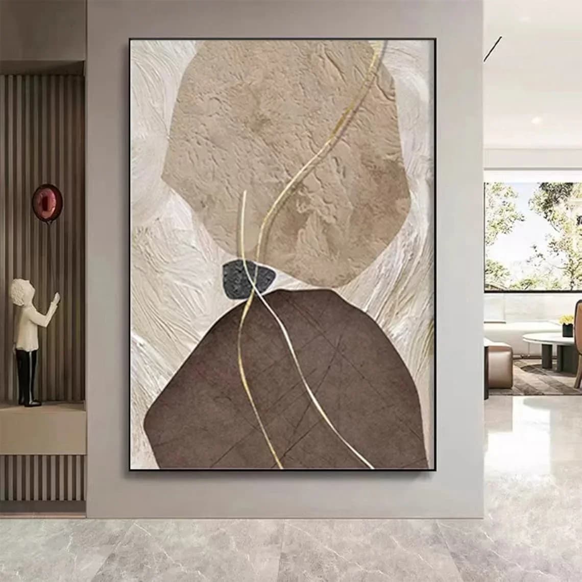 Large Beige Abstract Handmade Painting Wabi-sabi Wall Art Black and Beige Painting Earth Tone Painting Wall Art Large Home De