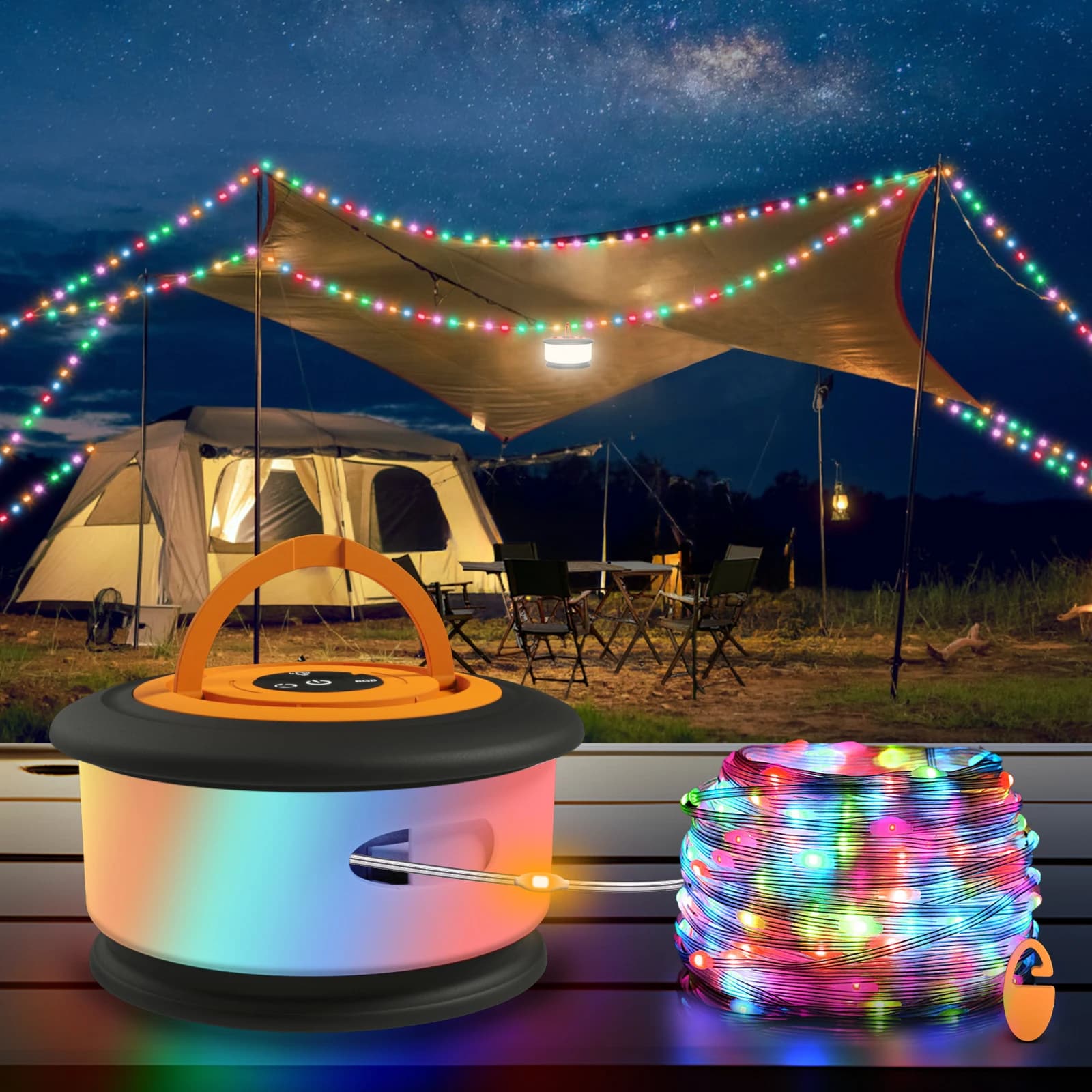 Luci a stringa per campeggio, luci a stringa ricaricabili 3 in 1 per esterni, luci portatili per tenda da 10 m, lanterna da campeggio per campeggio, giardino