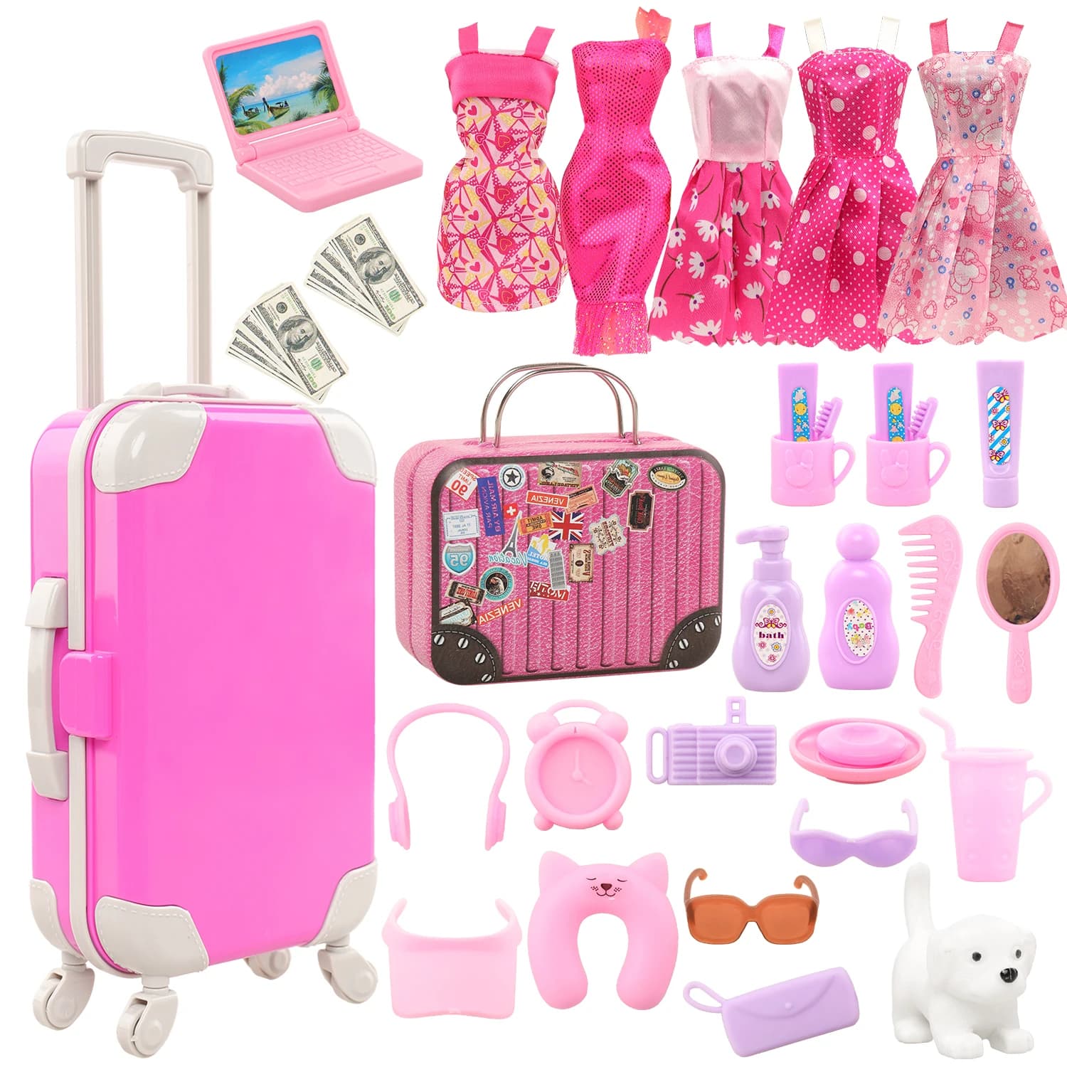 Accessori per bambole Vestiti Gioielli Bagagli Valigia Dollaro Mini Articoli da toeletta in plastica Computer per Barbie da 11,5 pollici BJD Occhiali Giocattolo