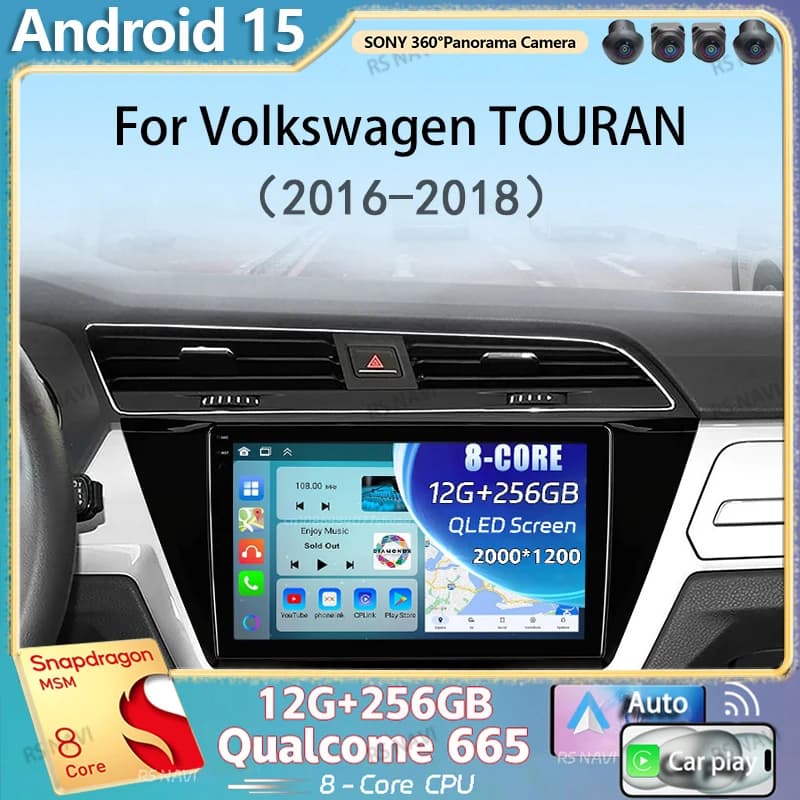 Android 15 Carplay Auto Autoradio Per Volkswagen TOURAN 2016 2017 2018 Lettore Video Multimediale WIFI + 4G Navigazione GPS DSP Stereo