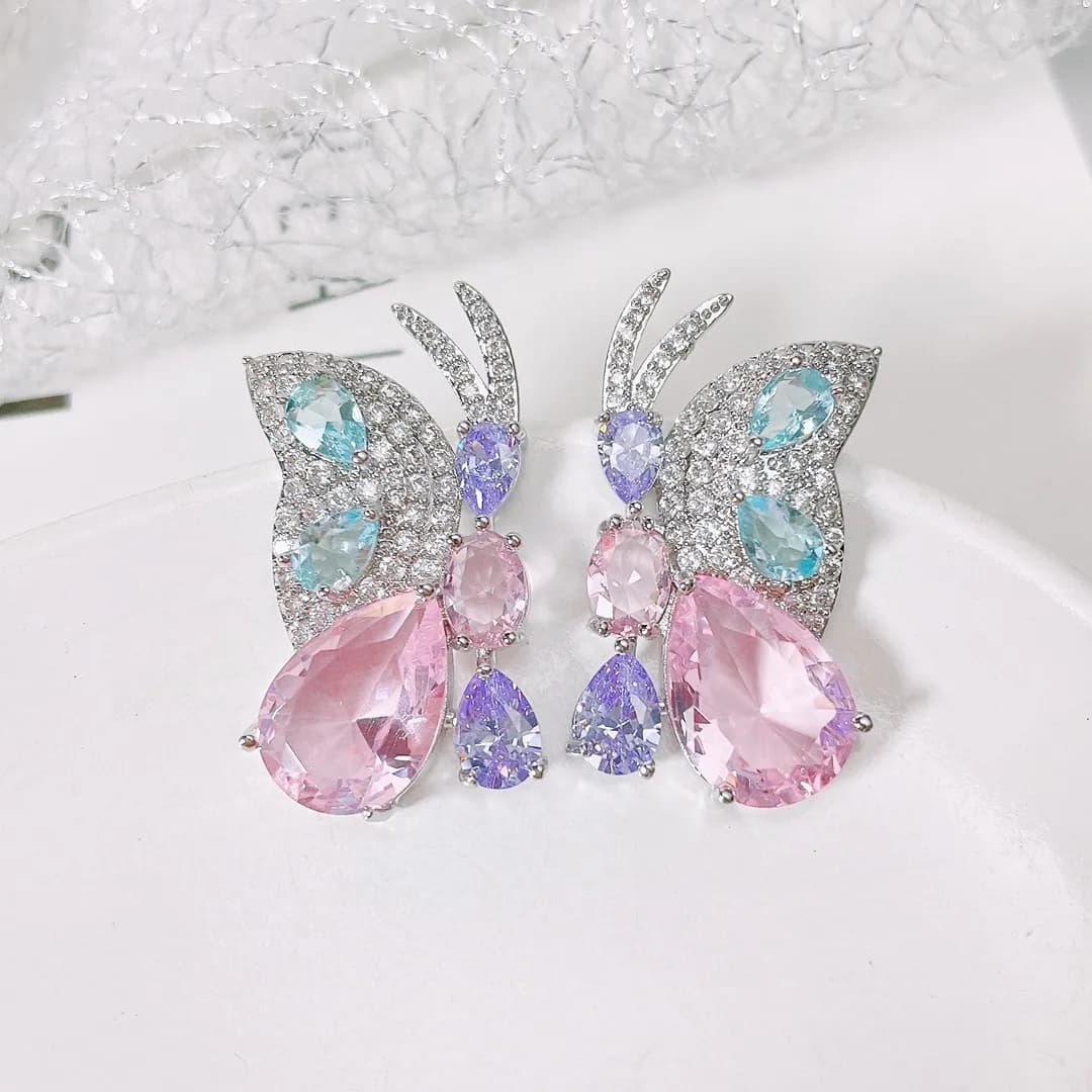 2026 New 925 Sterling Silver Multicolour Zircon Butterfly Earrings Women Grace Personality Banquet Jewelry Valentine's Day Gifts