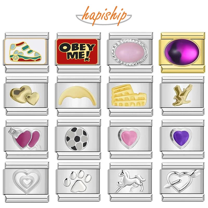 Hapiship 1 pz 9mm larghezza originale margherita cuore elefante gatto stella calcio fascino braccialetto adatto creazione di gioielli in acciaio inossidabile DJ022