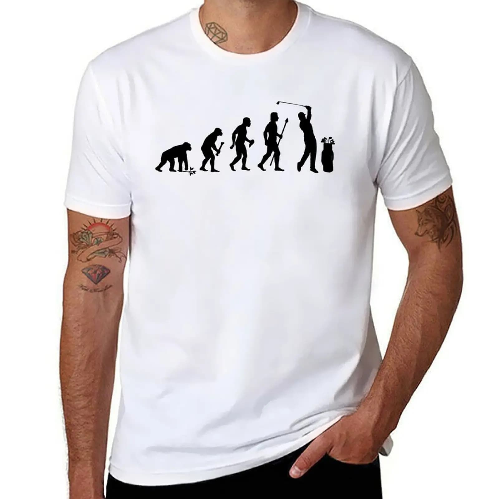 T-shirt Evolution Of Man and Golf Plus Size, top casual da esterno