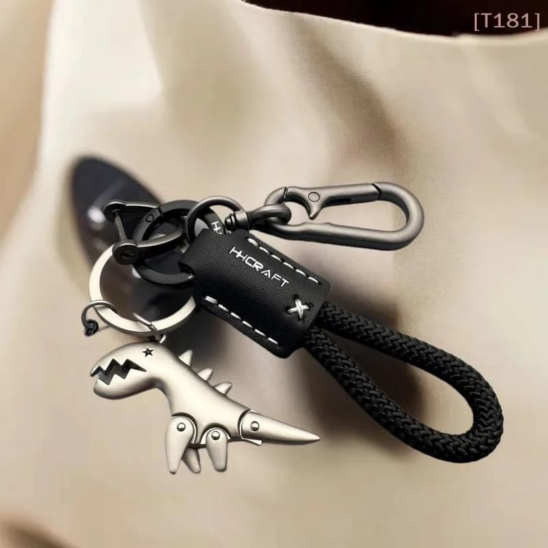 Accessori Decorativi per Moto, Portachiavi a Forma di Piccolo Dinosauro, Portachiavi in Metallo con Corda Intrecciata in Pelle, Ciondolo per Borsa