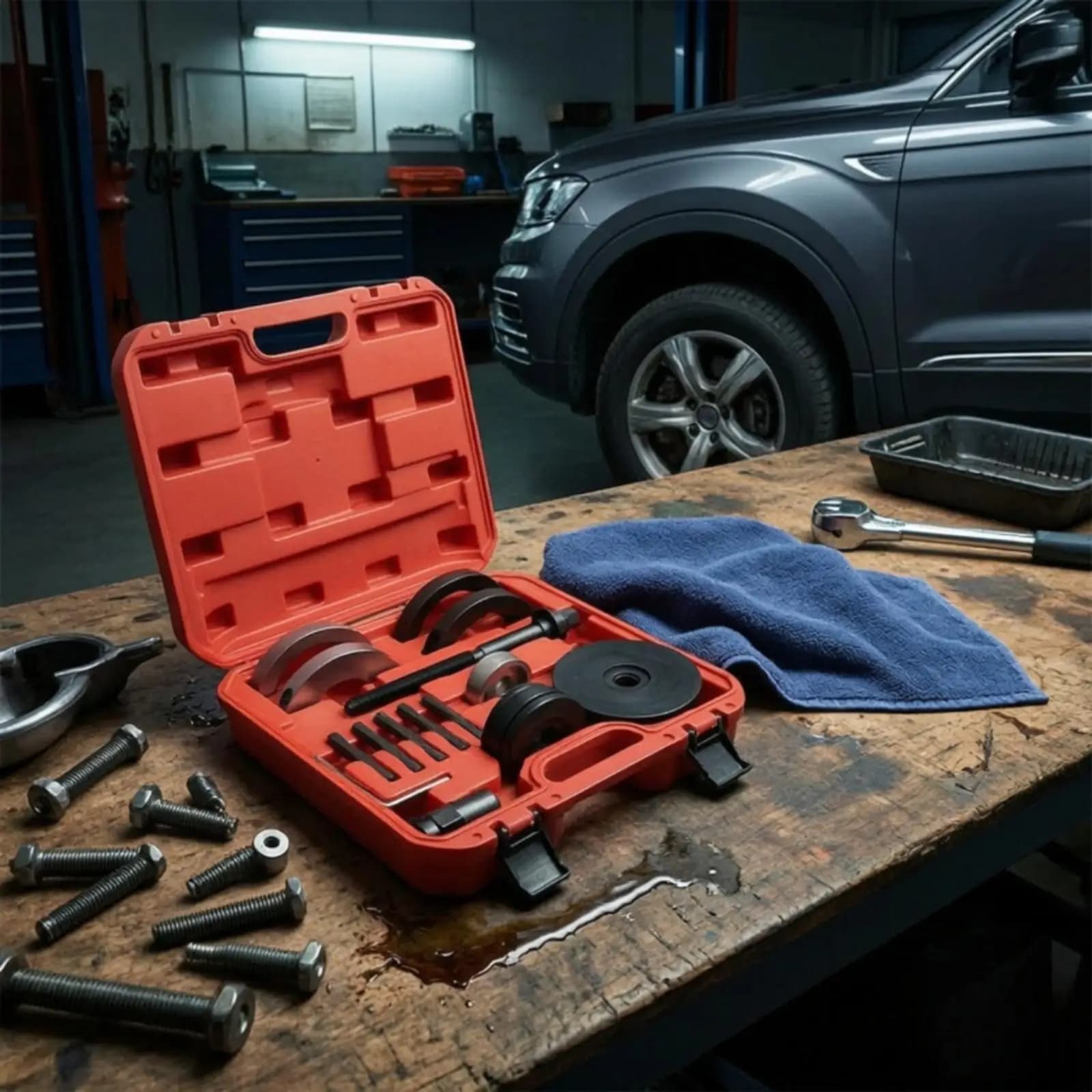 Car Wheel Hub Bearing Remover Puller Press Tool Kit for Front Axle Vehicle Service Heavy Duty Carbon Steel Set with Storage Case