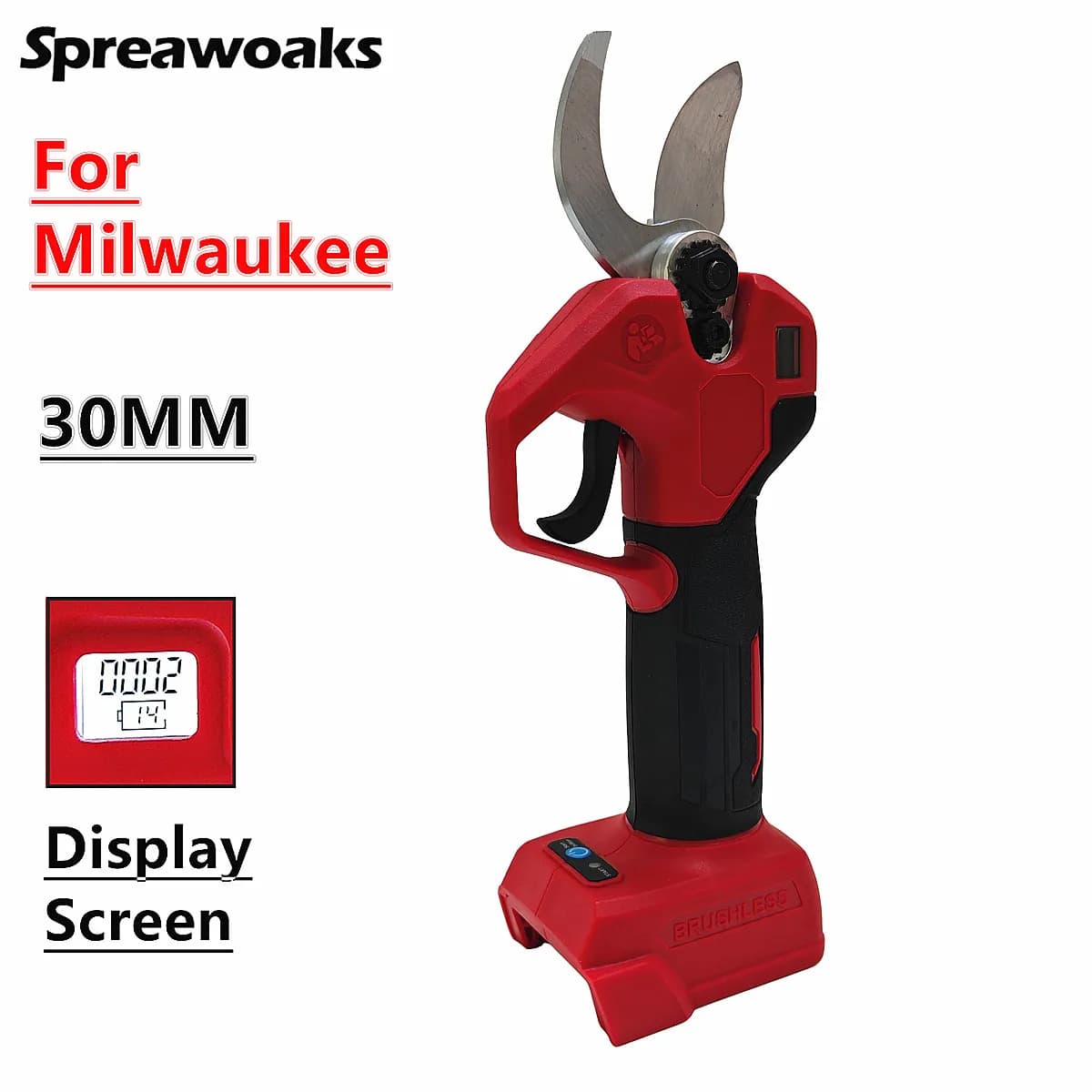 Electric brushless power supply with LED display 32 mm battery garden scissors for Milwaukeee 18V battery