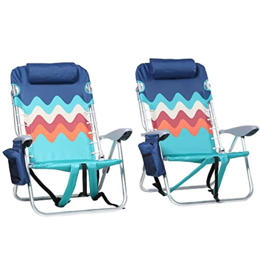 Sedie da Spiaggia Pieghevoli in Alluminio Leggero, Set da 2, Reclinabili in 4 Posizioni, Classiche con Borsa Termica e Portabicchieri