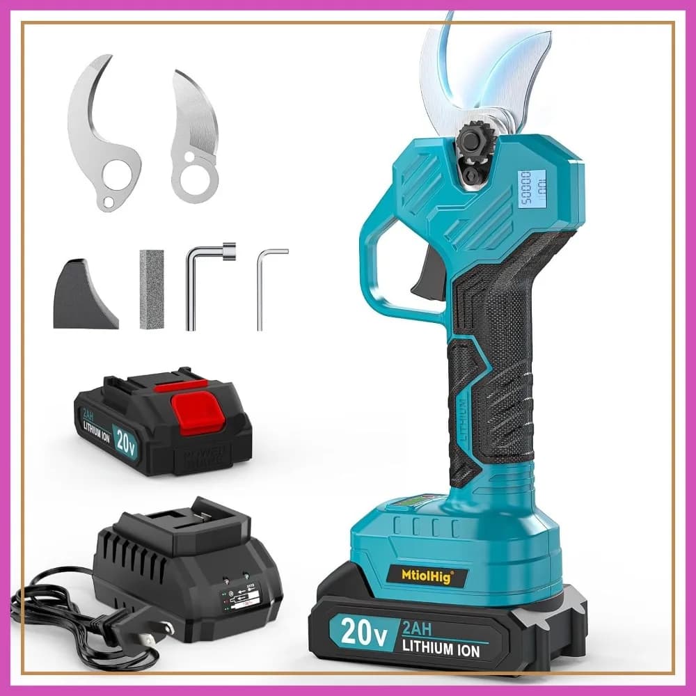 Forbici da potatura elettriche senza fili, diametro di taglio da 0,8-2 pollici, motore brushless, 2 batterie da 2,0 Ah, display LCD