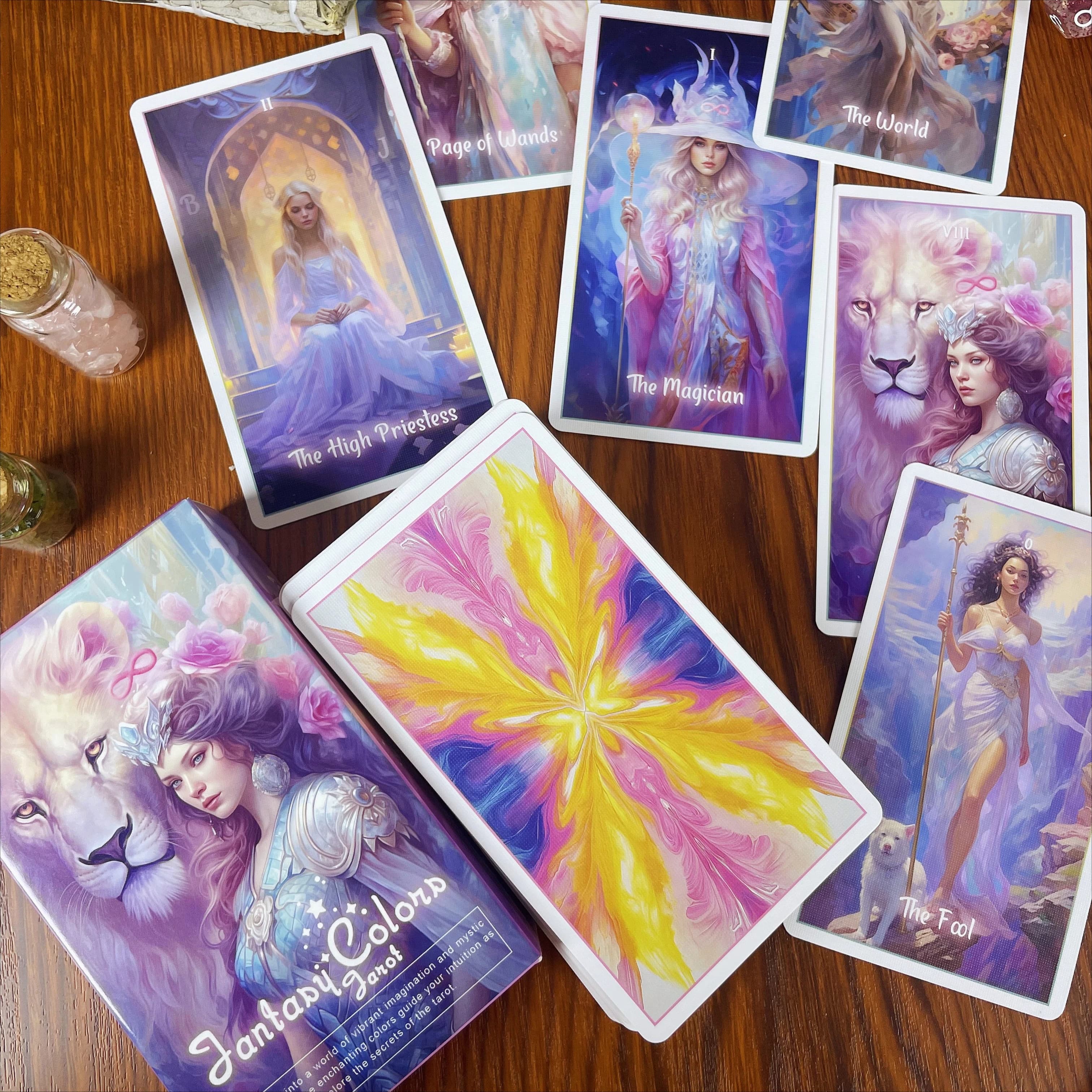 2025 Nuovi mazzi di tarocchi Set 12x7CM Mazzo completo Colori fantasy Carte dei tarocchi Gioco da tavolo Strumenti di divinazione Facile apprendimento Fornitura spirituale