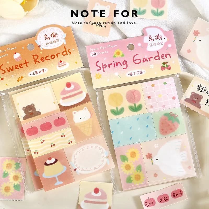 50 Fogli di Carta Adesiva per Patchwork, Serie Piccolo Diario, Stile Letterario e Fresco, Materiale per Diari Creativi, Note Adesive
