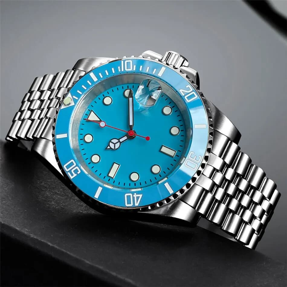 Tandorio 40mm Diver Men Watch 200m Waterproof fit NH35 Automatic Movement Light Blue Bezel Sapphire Mechanical Watch Jubilee