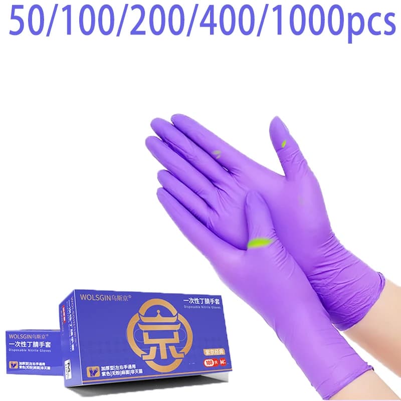 50/100/200/400/1000 pezzi Guanti in nitrile viola Guanti monouso per pulizia da parrucchiere Guanti impermeabili per tatuaggi per piatti