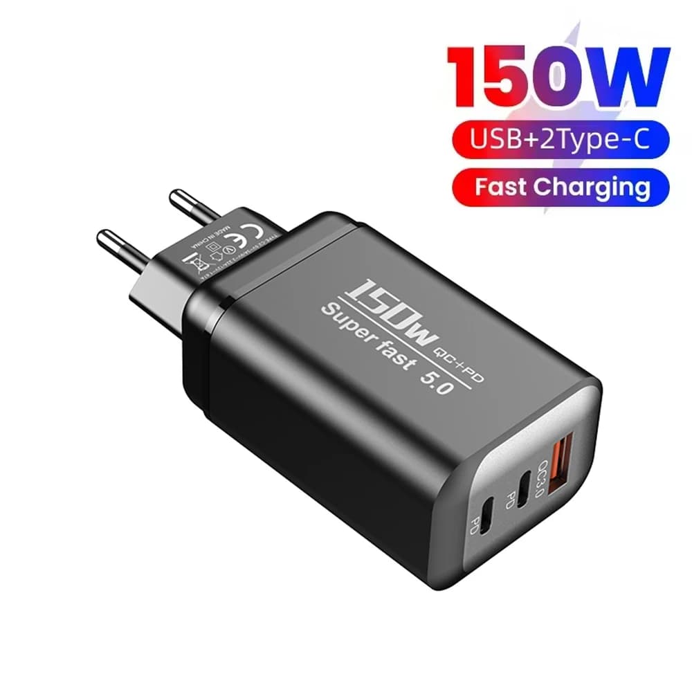 Caricatore USB Type-C da 150W, Ricarica Super Veloce 5.0, Adattatore da Parete EU/UK/US per iPhone 17 16 Samsung Xiaomi