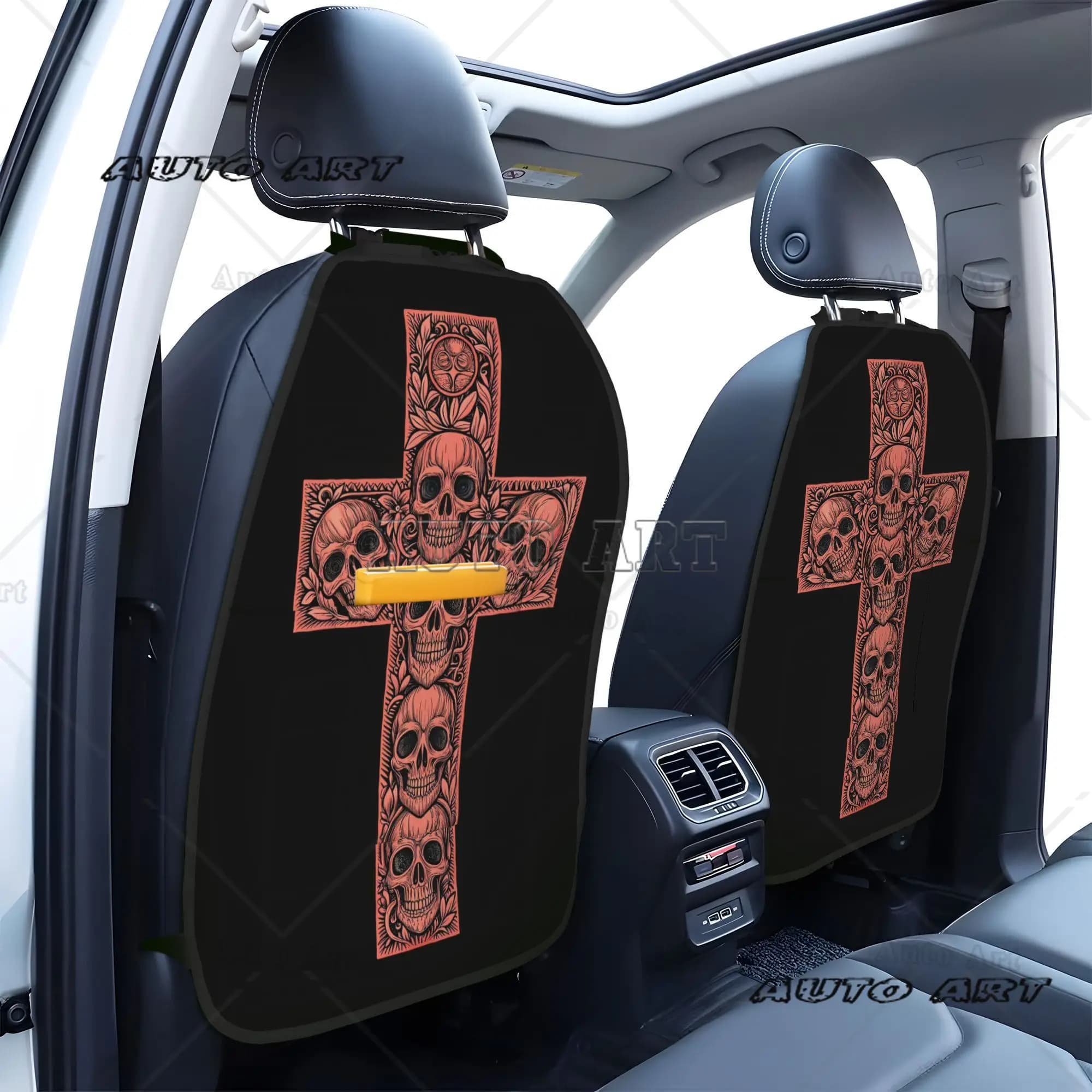 2 Pezzi Organizer per Sedile Auto con Teschio e Croce, Grandi Protezioni per Sedile Posteriore con Tasche Portaoggetti, Universali