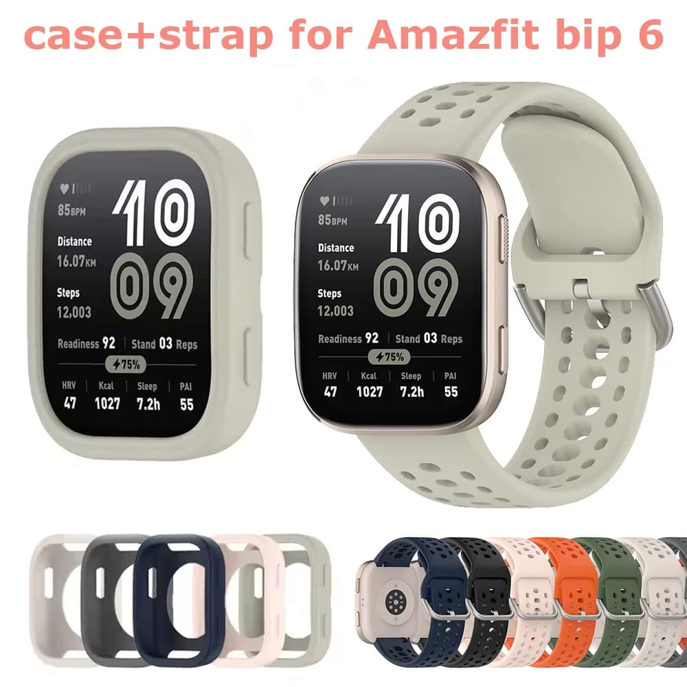 Custodia ufficiale in silicone morbido + cinturino per cinturino Amazfit Bip 6 di ricambio per accessori per bracciale Amazfit Bip 6 SmartWatch 46mm