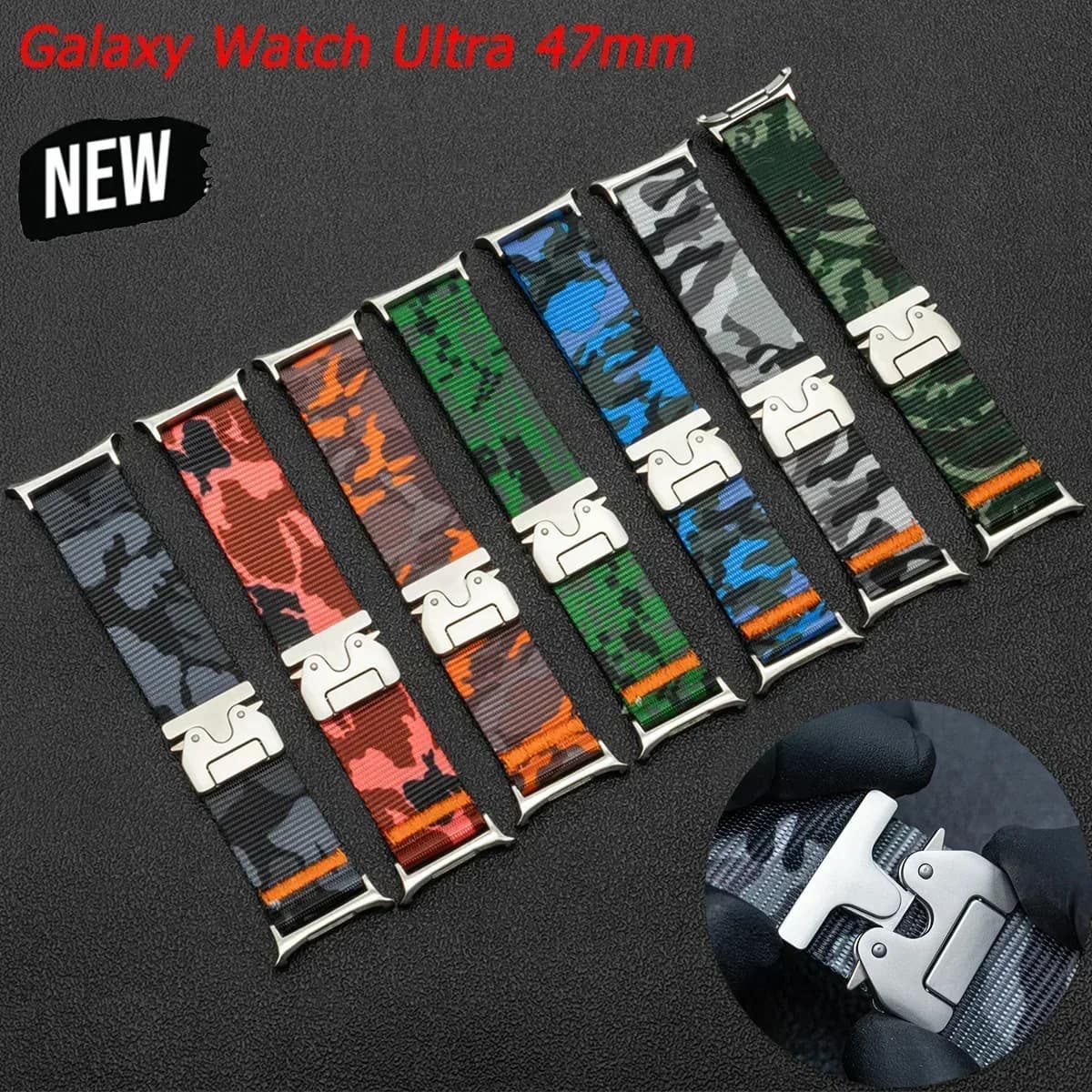 Nylon sports bracelet for Samsung Galaxy Watch Ultra 47mm Water resistant camouflage bracelet Galaxy Watch Ultra Strap