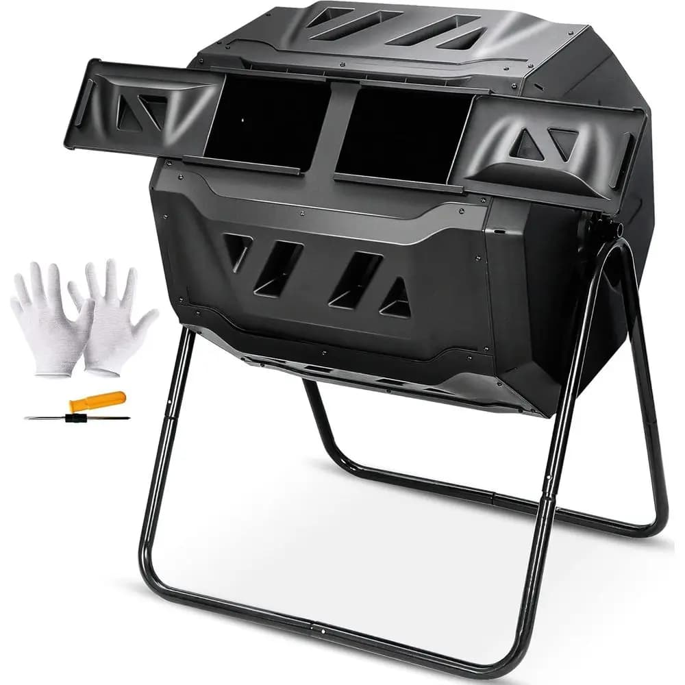 43 Gallon Compost Tumbler Bin Dual Chamber BPA-free Rotating Garden Yard Waste Bins