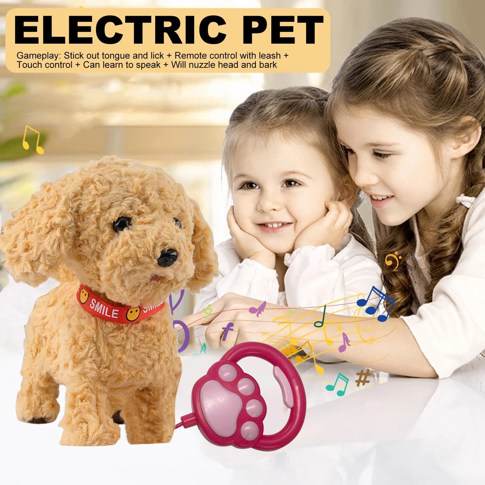 Animale Domestico Elettronico Interattivo con Guinzaglio Telecomandato, Cane di Peluche Interattivo per Età 4+