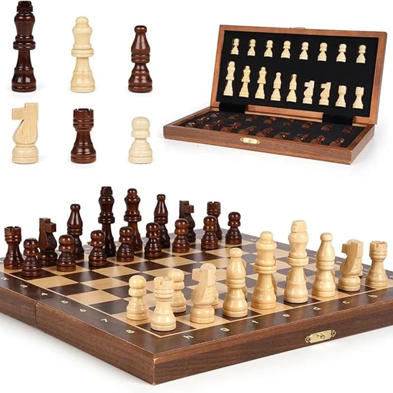 Scacchi da viaggio Scacchiera magnetica in legno da 30 cm/12 pollici - Con 2 giochi di scacchiera per famiglie Queen aggiuntivi