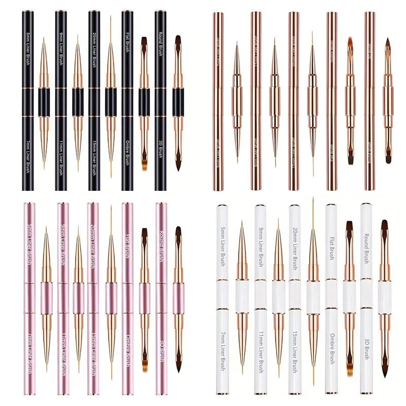 5Pcs Set Dual End Nail Art Stripes Lines Liner DlY Painting Brush Liquid Powder Acrylic UV GEL Extension Builder Drawing Pen