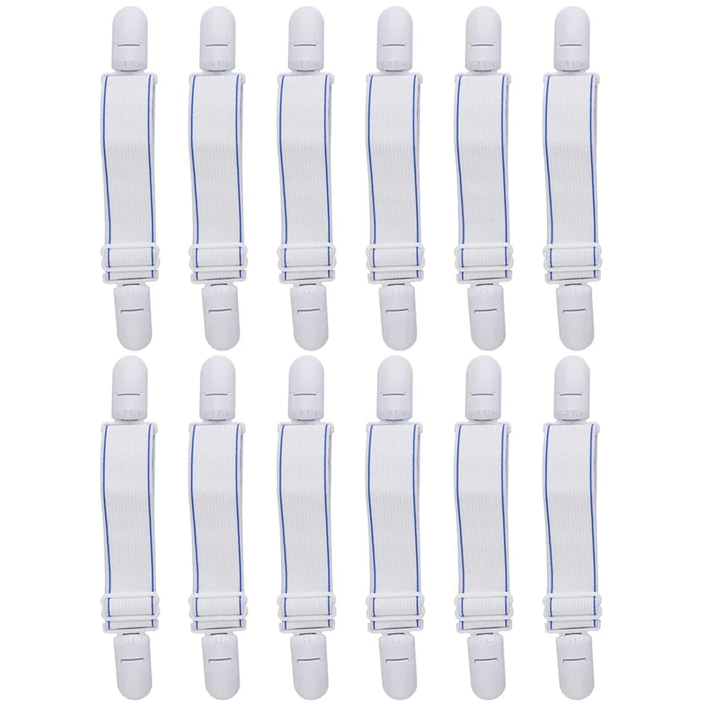 12 pezzi Cinghie per lenzuolo Cinghie per lenzuolo con angoli Cinghie per lenzuolo Clip per elementi di fissaggio