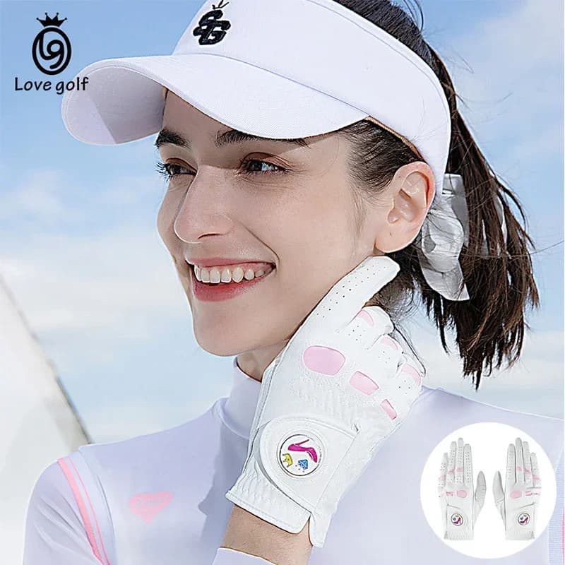 Love Golf 1 paio di guanti da Golf in pelle di agnello da donna con guanti sportivi elastici antiscivolo da donna Mark guanti morbidi con gancio e anello