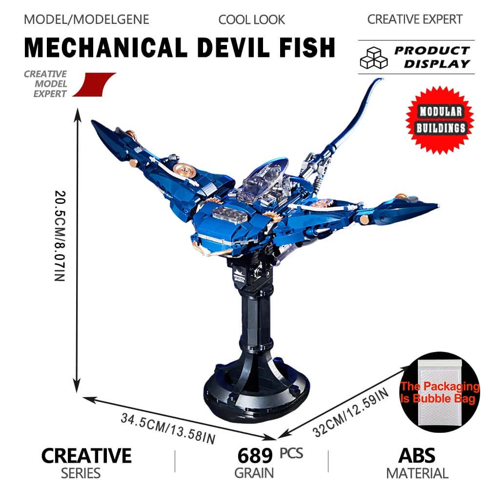 Modellino da Collezione di Pesce Diavolo Meccanico, Blocchi da Costruzione Tecnici, Giocattoli Natalizi da Collezione, Regali per Decorazione