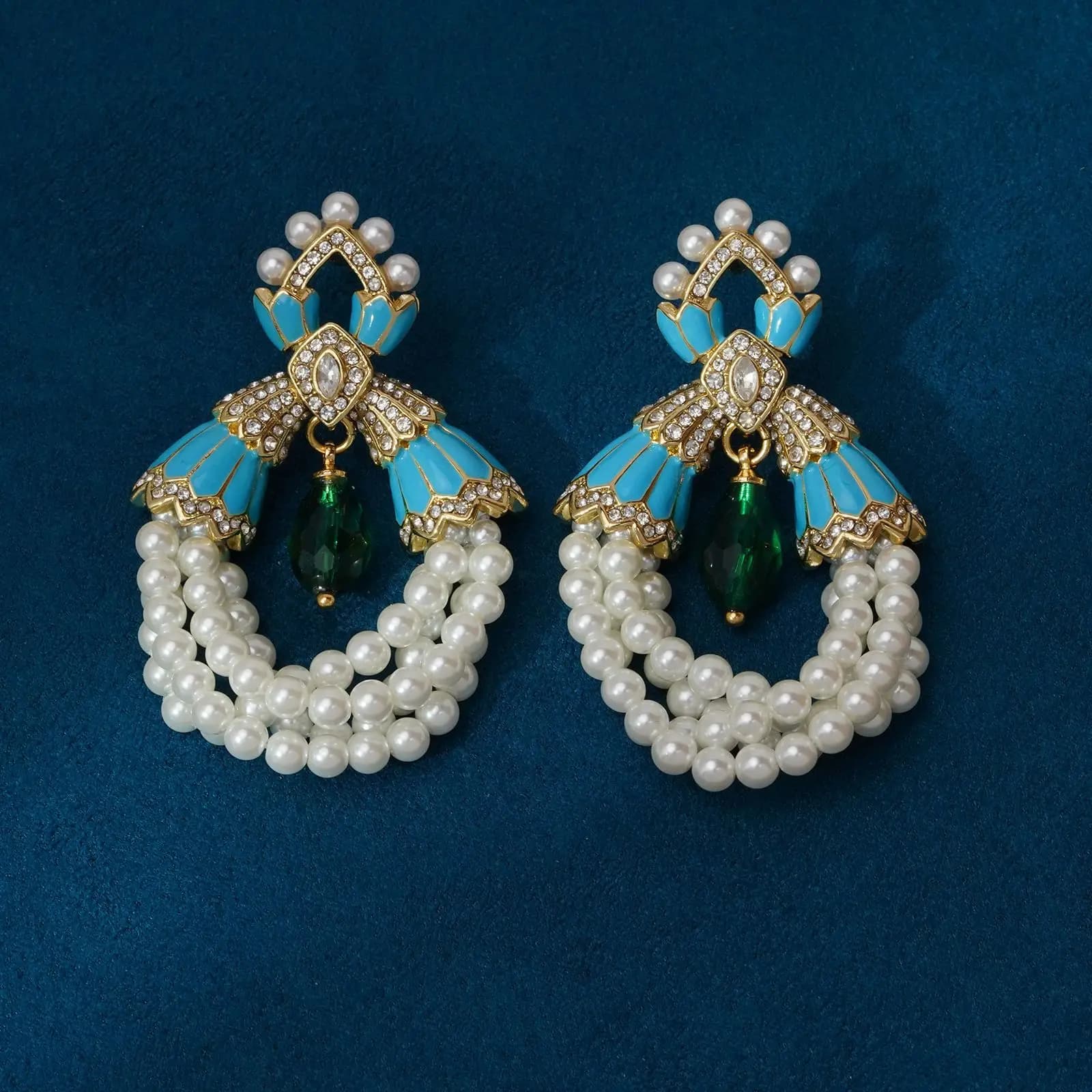 Orecchini reali vintage, orecchini con zirconi e nappe di perle, estetica della principessa del deserto
