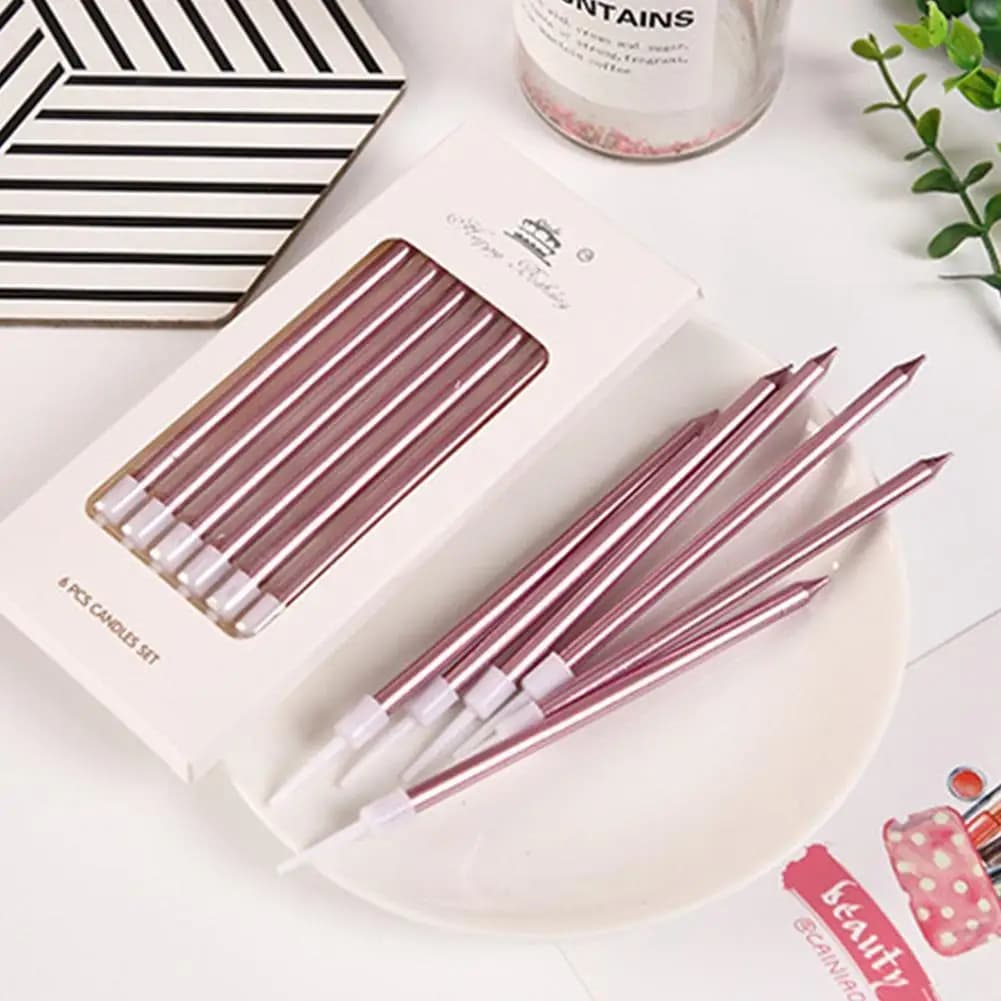 Long and Thin Cake Candles Metallic Birthday Candles Long and Thin Candles in Topper Holders for Colorful Cake for Birthday Wedding