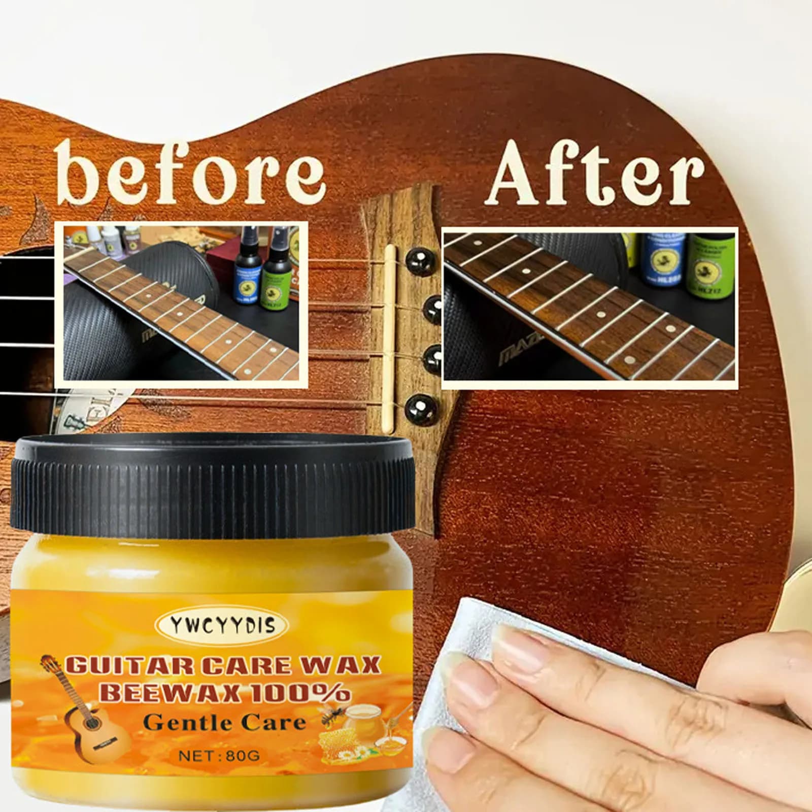 Smalto per chitarra premium da 80 g, cera per chitarra premium, smalto per cera d'api per chitarre, violini, ukulele, corde di cera d'api per la cura dei violini per chitarra
