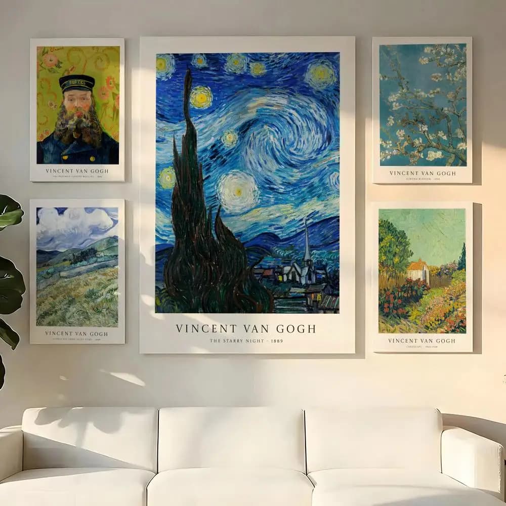 9 Van Gogh Painting Calligraphy Wooden Framed Canvas Poster Wall Art HD Waterproof Print Home Decor