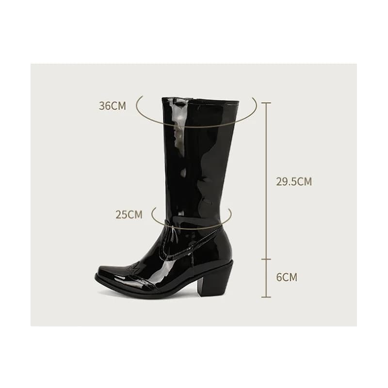 ORCHA LISA Casual 2026 Women's Knee Boots 6cm Chunky Heel Patent Leather Cutout Design Blue Big Size 46 48 US14 US17 Party Style