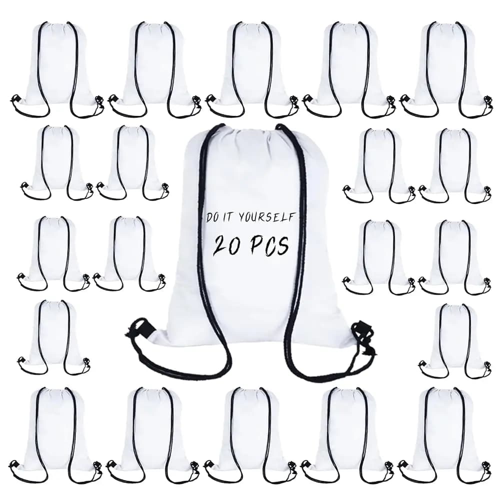 20 Pezzi Zaini con Coulisse per Sublimazione, Sacche Sportive Leggere Fai-da-te per Palestra