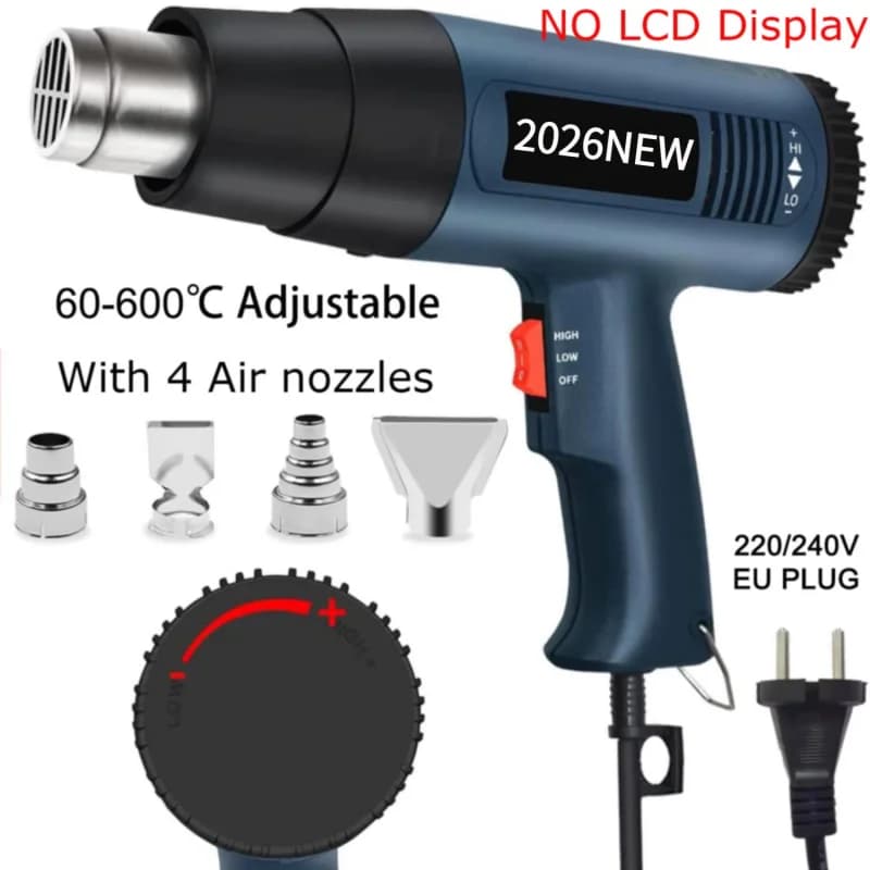 Nuova Pistola Termica Professionale 2000W 60-600°C 2026 ℃ Per il fai da te, la rimozione della vernice, la termoretrazione del PVC e l'uso domestico