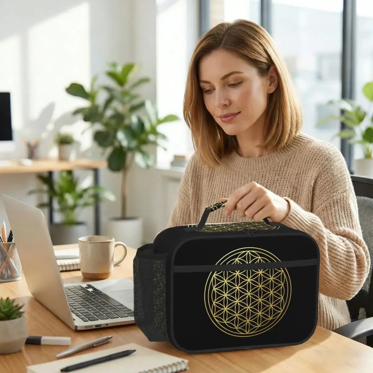 The Flower Of Life Gold Mandala Insulated Lunch Bag for Kids School Cooler Thermal Food Box Tote Portable Lunch Boxes Container