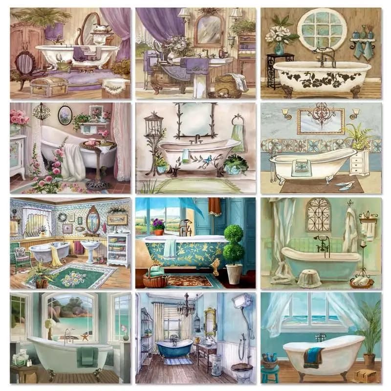 Diamond painting with frame Square pictures complete with rhinestones 5D DIY Diamond Embroidery Sale Bathroom Mosaic Home Deco