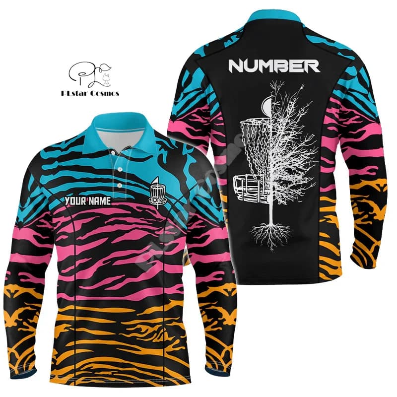 Nome personalizzato disco Golf Player Camo Flame Graffiti Tattoo Retro 3dprint Summer Casual Harajuku maniche lunghe Polo Jersey camicie X1