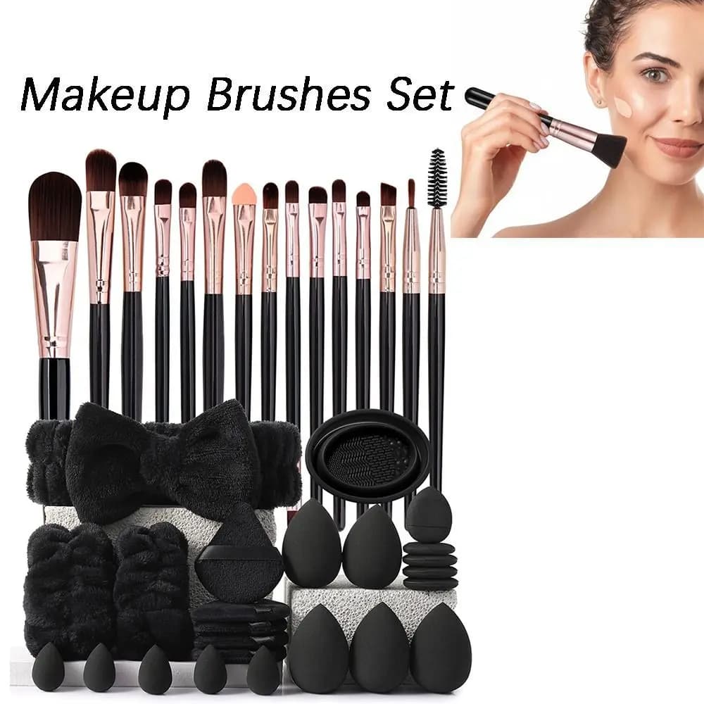 Set di 39 Pennelli per Trucco con Spugnette, Kit Portatile per Cosmetici, Strumenti di Bellezza, Pennello per Fondotinta, Set di Utensili per il Makeup