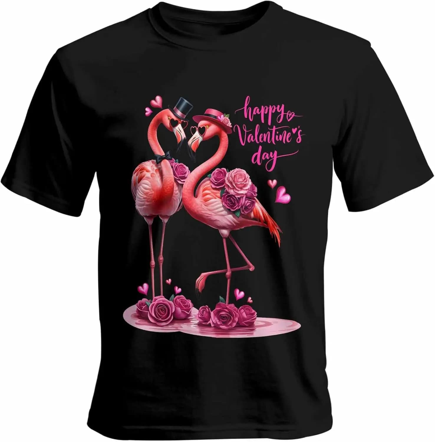 T-shirt da uomo, maglietta girocollo a maniche corte, camicia casual con motivo a fiori di rosa fenicottero per uomo, S-3XL
