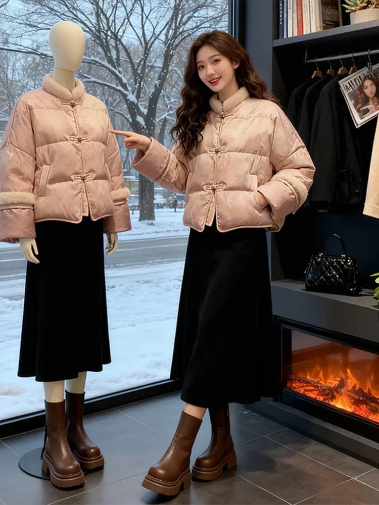 Winter Faion ort Puffer Jaet e gonna a vita alta Set da due pezzi Set da donna chic a prova di freddo Taglio dritto Body ape