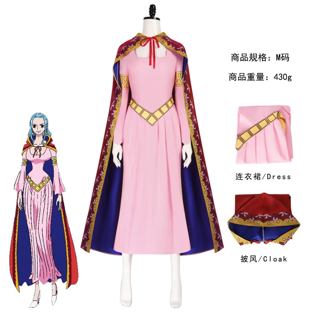 Abiti da festa di Halloween Anime Nefertari Vivi Costume cosplay Principessa Vivi Cosplay Abito rosa Mantello per donne Ragazze Carnevale
