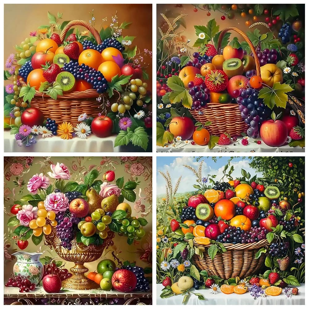 Diamond Painting Fruit Basket Still Life Elegant Canvas Artistic 5D DIY Diamond Embroidery Kits 3D Mosaic Picture
