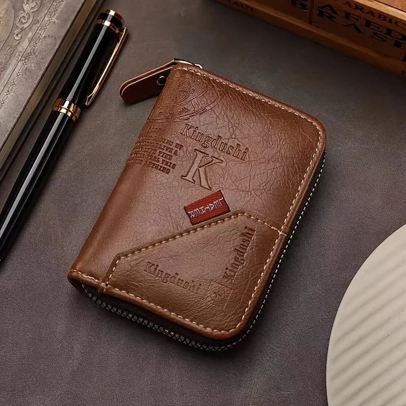 Vintage RFID Blocking Slim Card Holder - PU Leather Zipper 11-Slot Wallet, Classic Retro Unisex Wallet for Daily Use Gift Giving