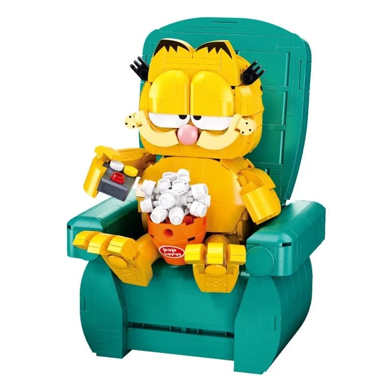 Blocchi da Costruzione Garfield, Modello del Personaggio Garfield Seduto sul Divano, Mattoncini Educativi Fai-da-Te, Decorazione da Scrivania, Regali per le Feste