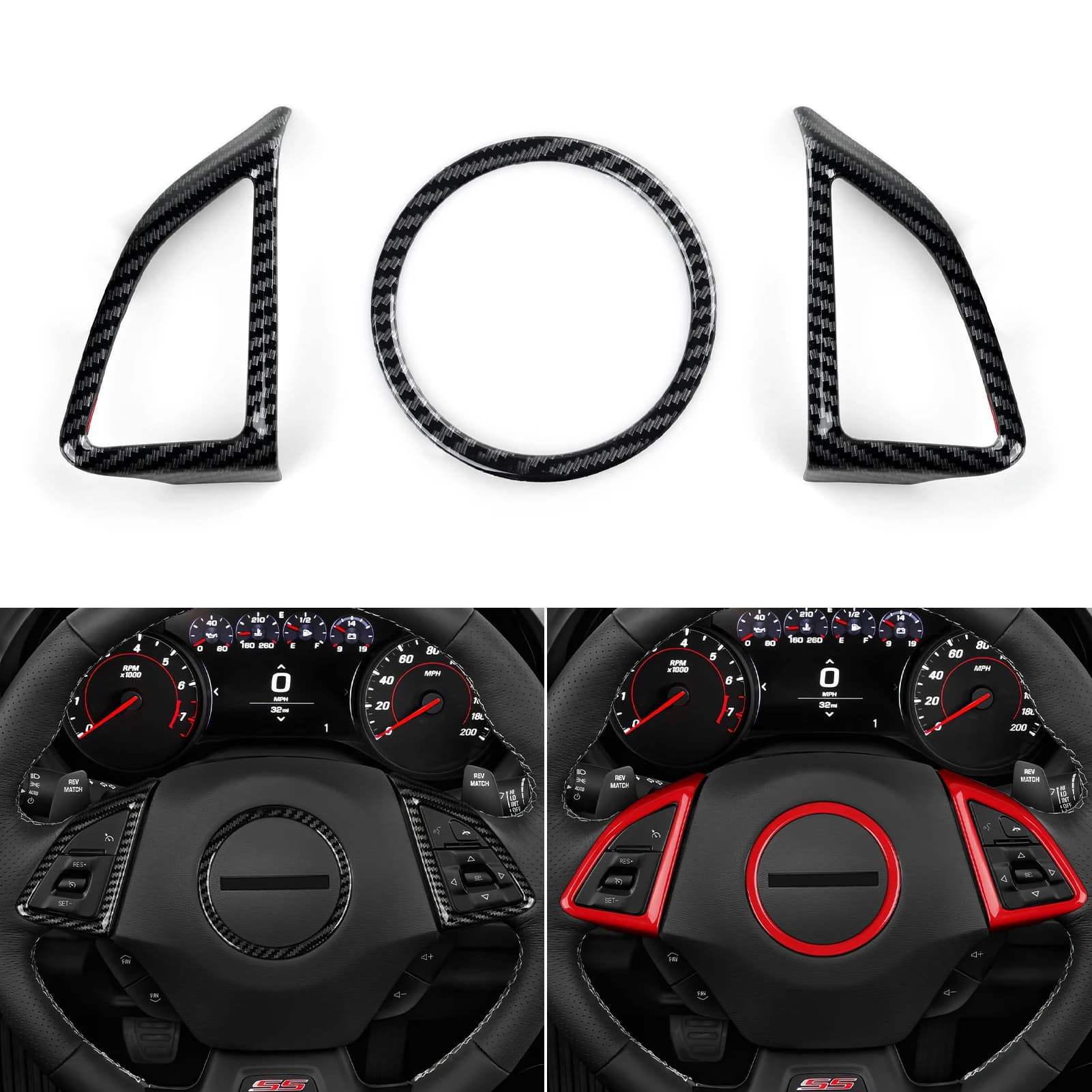 For Chevrolet Camaro ZL1 2016-2026 Wheel Button Panel Carbon Fiber Inner Sticker, ABS Car Coating Accessories