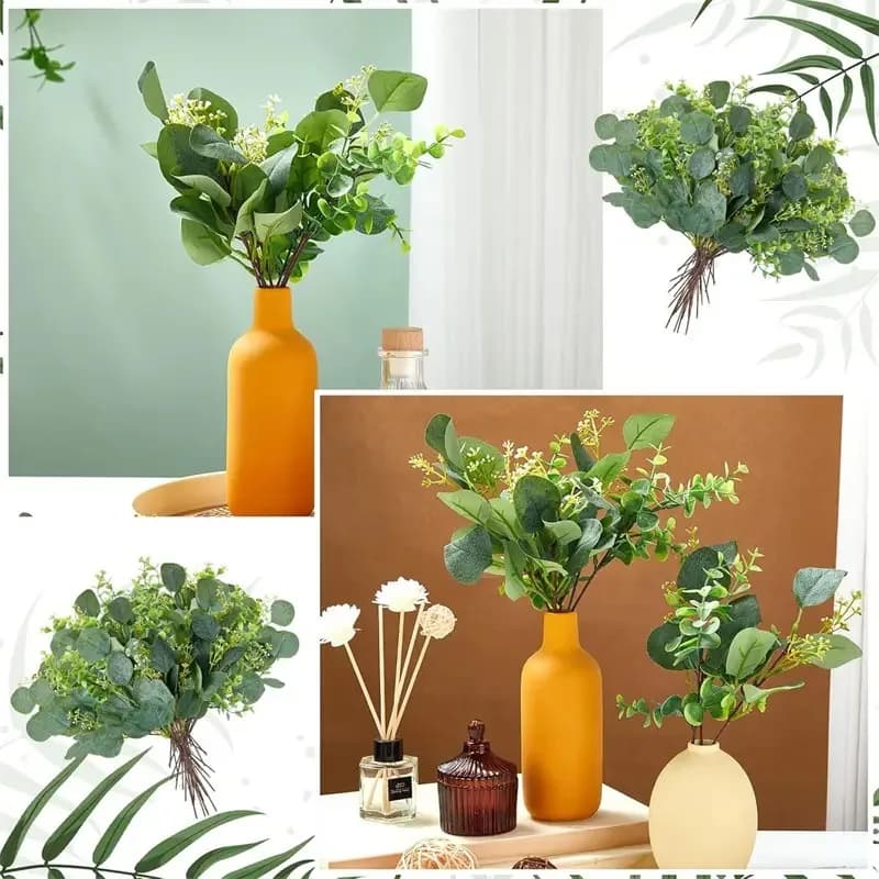 Artificial eucalyptus stems with realistic white seeds Green for wedding bouquets Centerpiece Home decorations and outdoor flowers