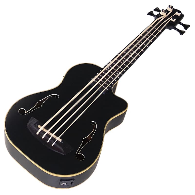 Double F Hole Ukulele Bass 30 Inch 4 String Full Sapele Body with EQ Matte Cutaway Mini Bass Black Color for Kids