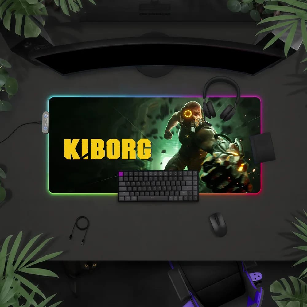 Tappetino per mouse Game K-Kiborg con luce LED RGB, tastiera da gioco colorata, copertura antiscivolo, superficie impermeabile