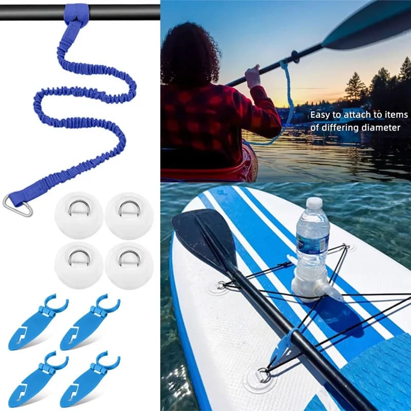 Kayak & SUP Rigging Accessories Elastic Paddle Leash Lanyard PVC D-Ring Patch Deck Bungee Multi-Functional Paddle Track Clips