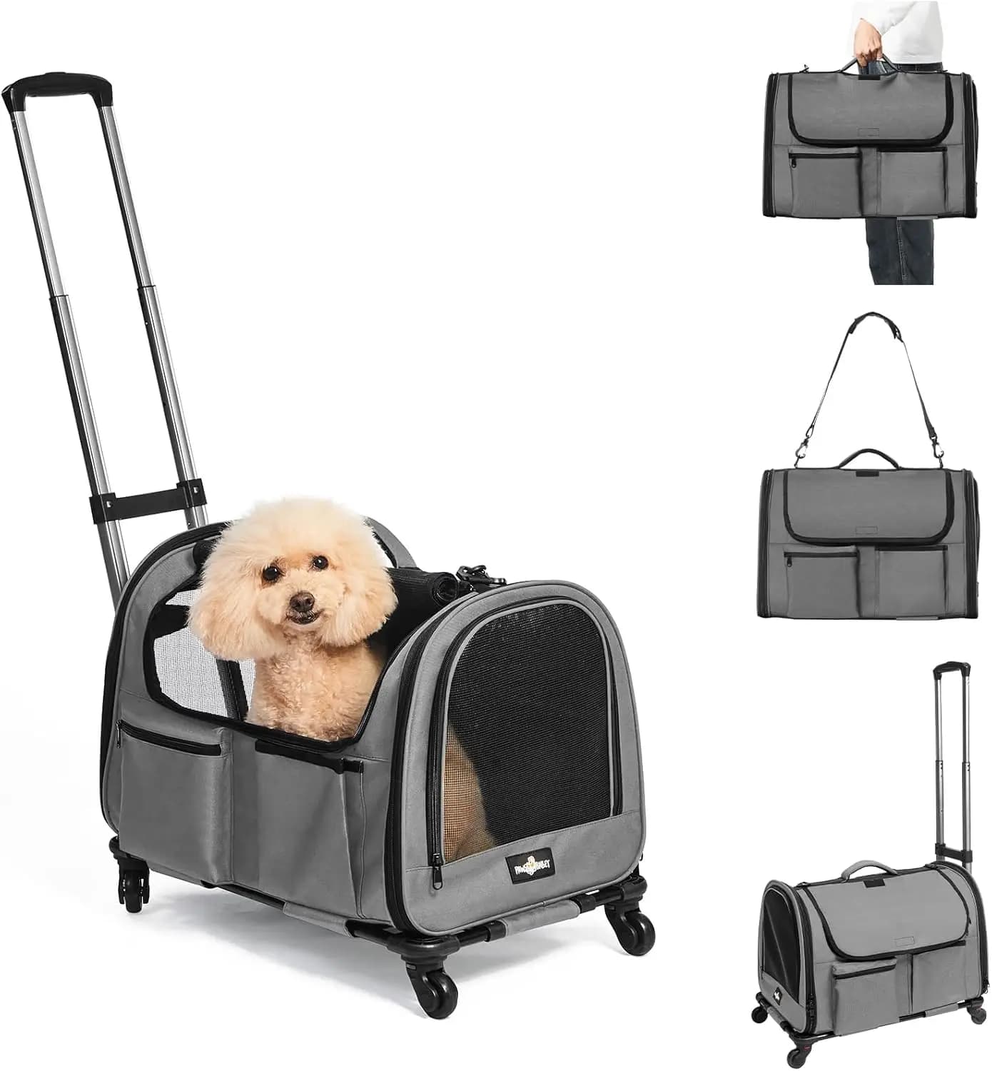 Trasportino Pieghevole Grande per Animali Domestici con Ruote, Ampia Tasca per Gatti e Cani, per Viaggi, Esterni, Veterinaria, Campeggio, Interni, Grigio